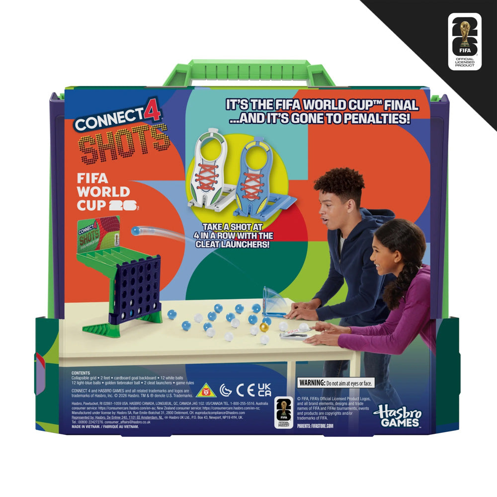 Back packaging of the Connect 4 Shots FIFA Edition - Strategic ball shooter game, in packaging
