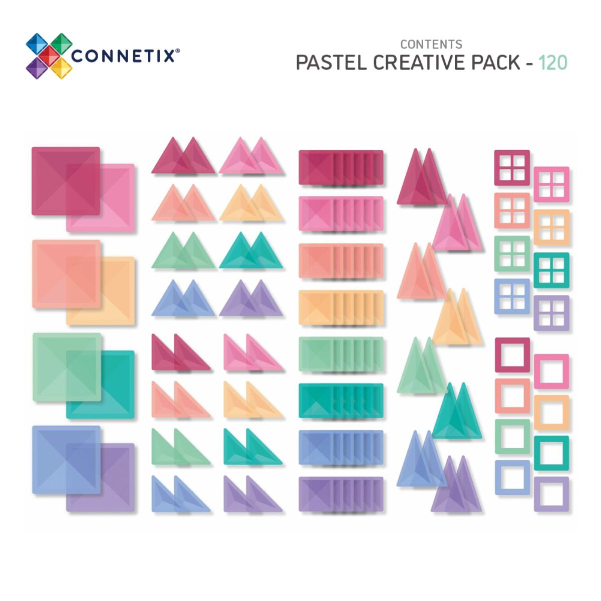 CONNETIX Magnetic Tiles 120 Piece Pastel Creative Pack - Toyworld NZ