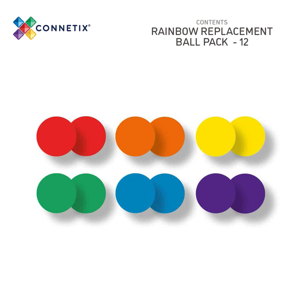 CONNETIX Magnetic Tiles 12 Piece - Rainbow Replacement Ball Pack - Toyworld NZ