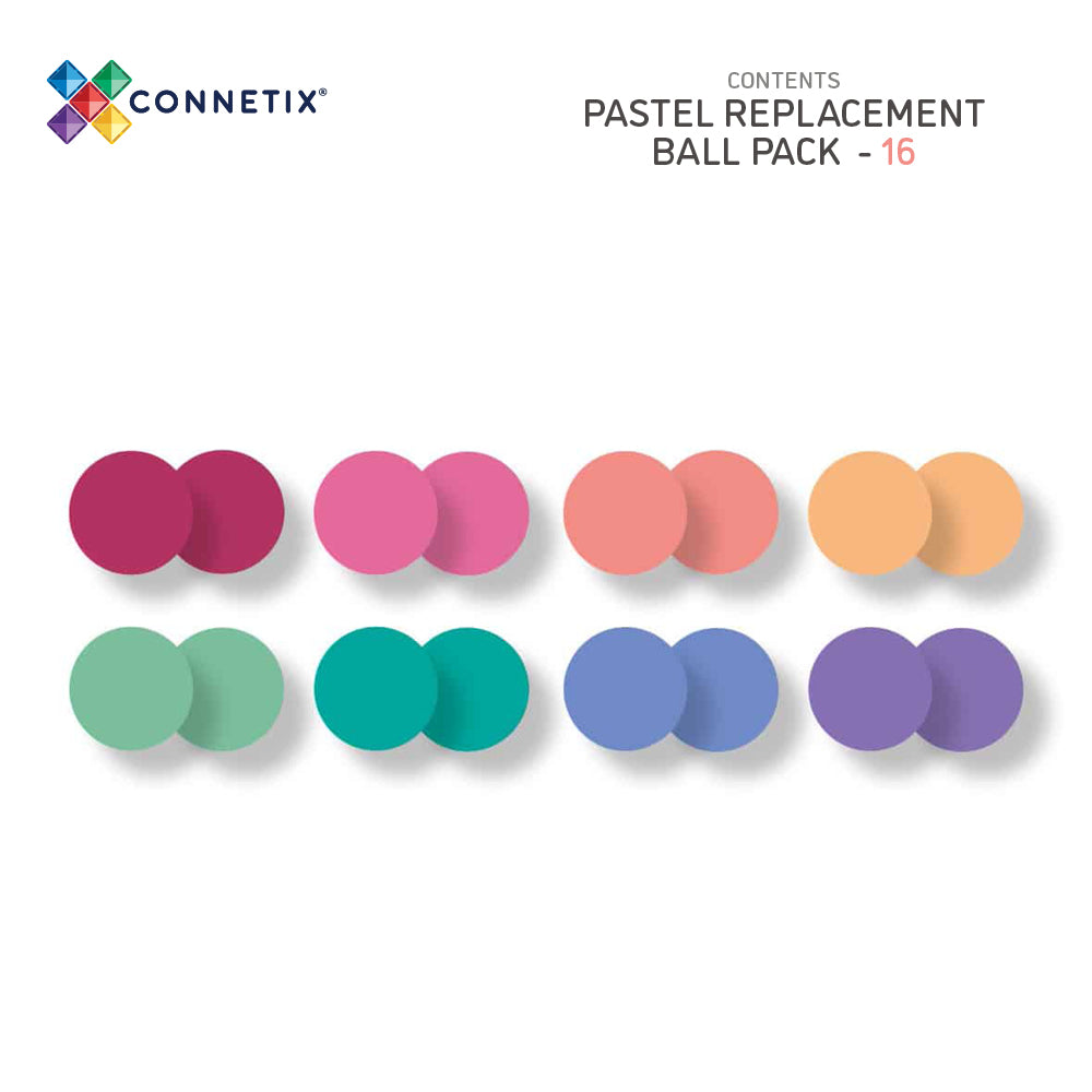 CONNETIX Magnetic Tiles 16 Piece - Pastel Replacement Ball Pack - Toyworld NZ