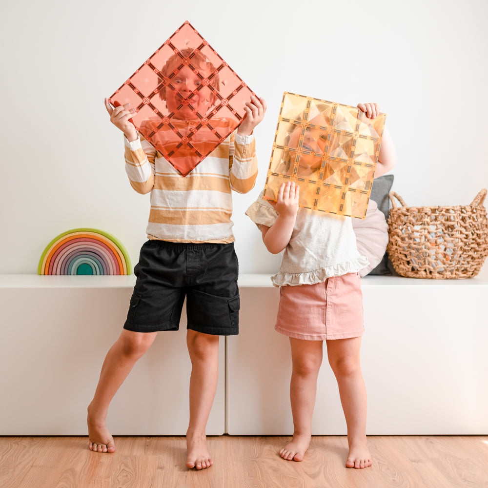 CONNETIX Magnetic Tiles 2 Piece - Pastel Base Plate Pack Lemon & Peach - Toyworld NZ