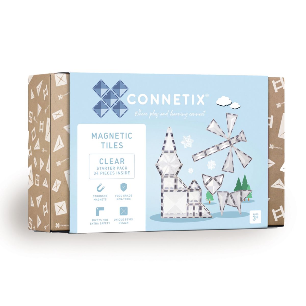 CONNETIX Magnetic Tiles 34 Piece - Clear Pack - Toyworld NZ