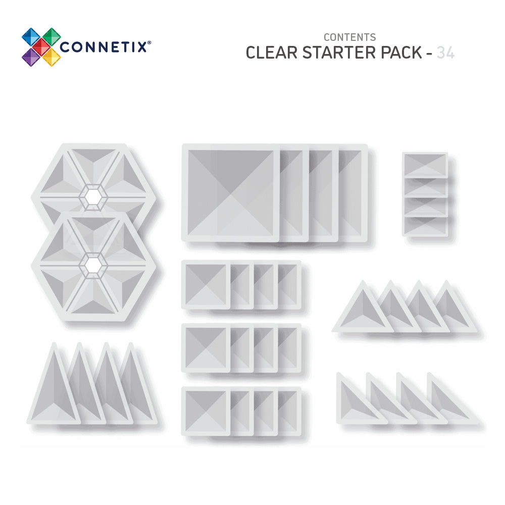 CONNETIX Magnetic Tiles 34 Piece - Clear Pack - Toyworld NZ