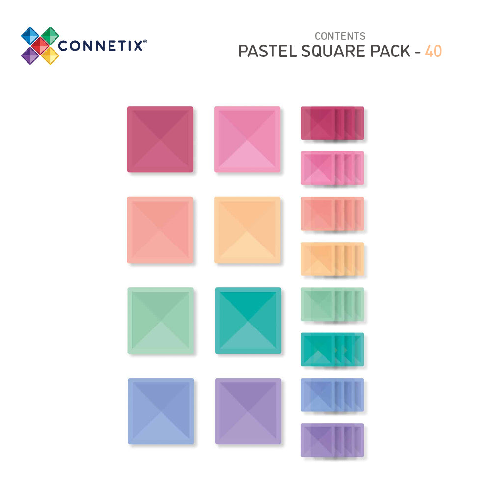 CONNETIX Magnetic Tiles 40 Piece - Pastel Square Pack - Toyworld NZ