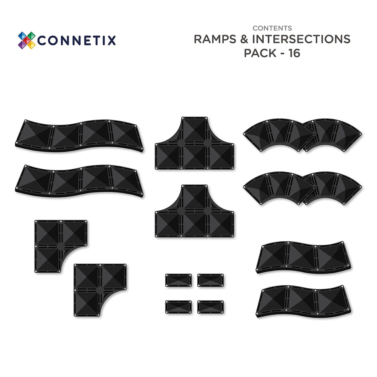 CONNETIX Magnetic Tiles 16 Piece - Ramps & Intersections Pack - Toyworld NZ
