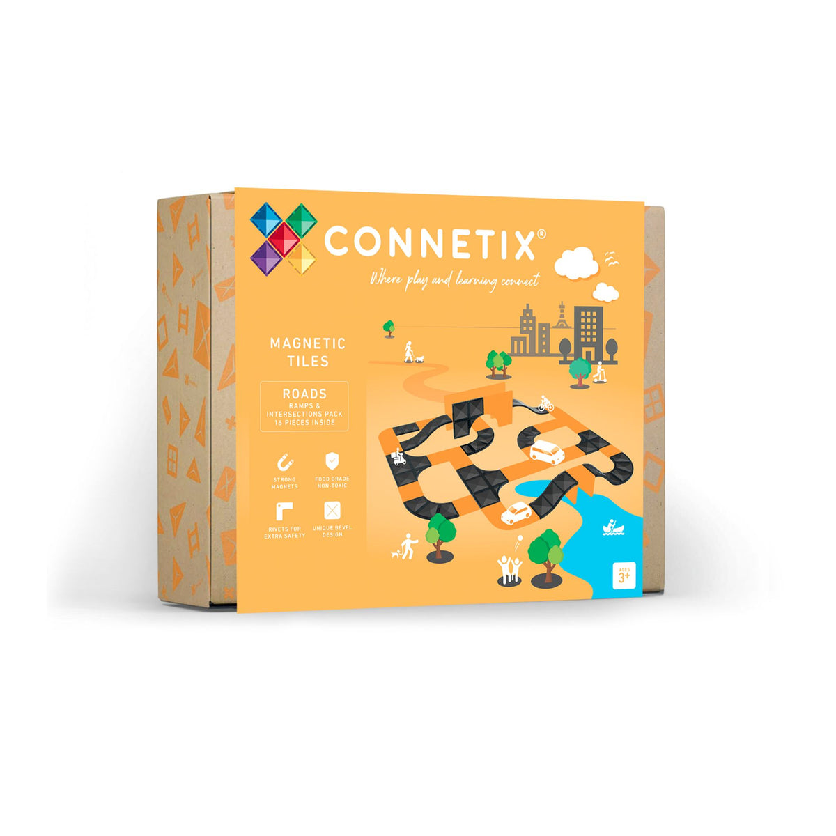 CONNETIX Magnetic Tiles 16 Piece - Ramps & Intersections Pack - Toyworld NZ