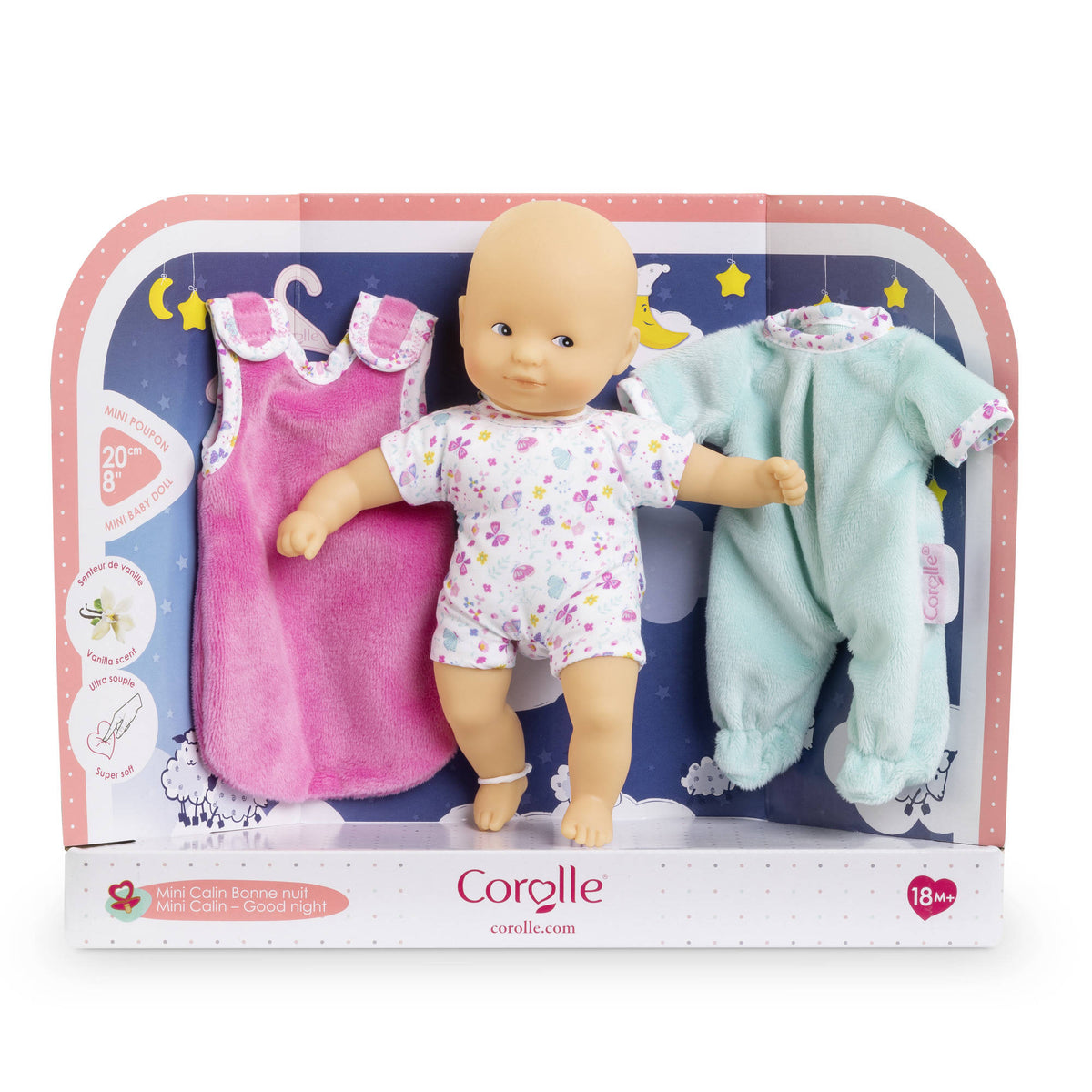 Corolle Mini Calin 8 Inch Doll - Goodnight Set with pjyamas.