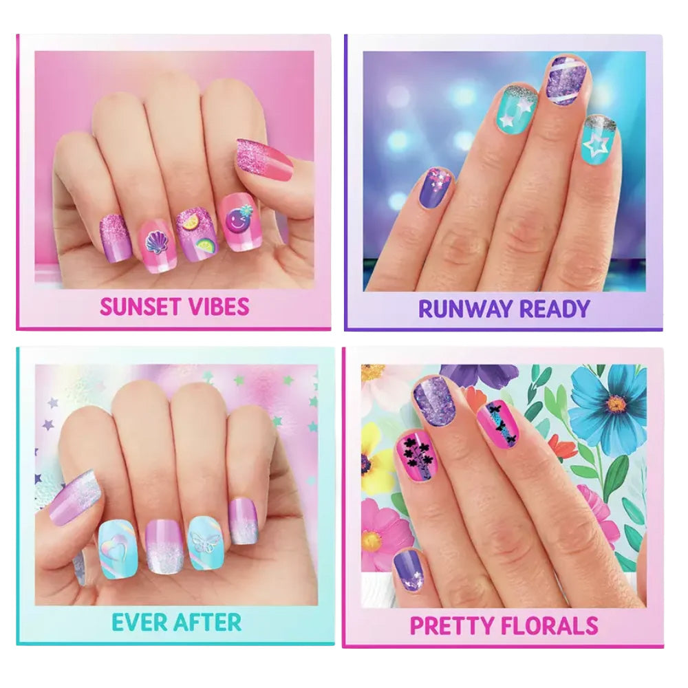 Nail examples on hands, in the Cra-Z-Art Shimmer 'N Sparkle All-In-One Nail Art Studio.