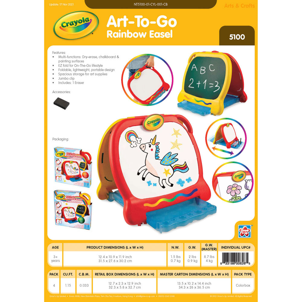 Crayola Art-To-Go Rainbow Easel and chalkboard, in packaging
