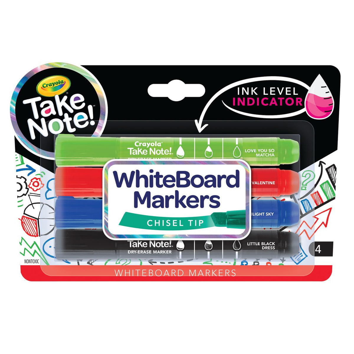 Crayola Take Note! Chisel Tip Whiteboard Markers 4 Pack - Toyworld NZ