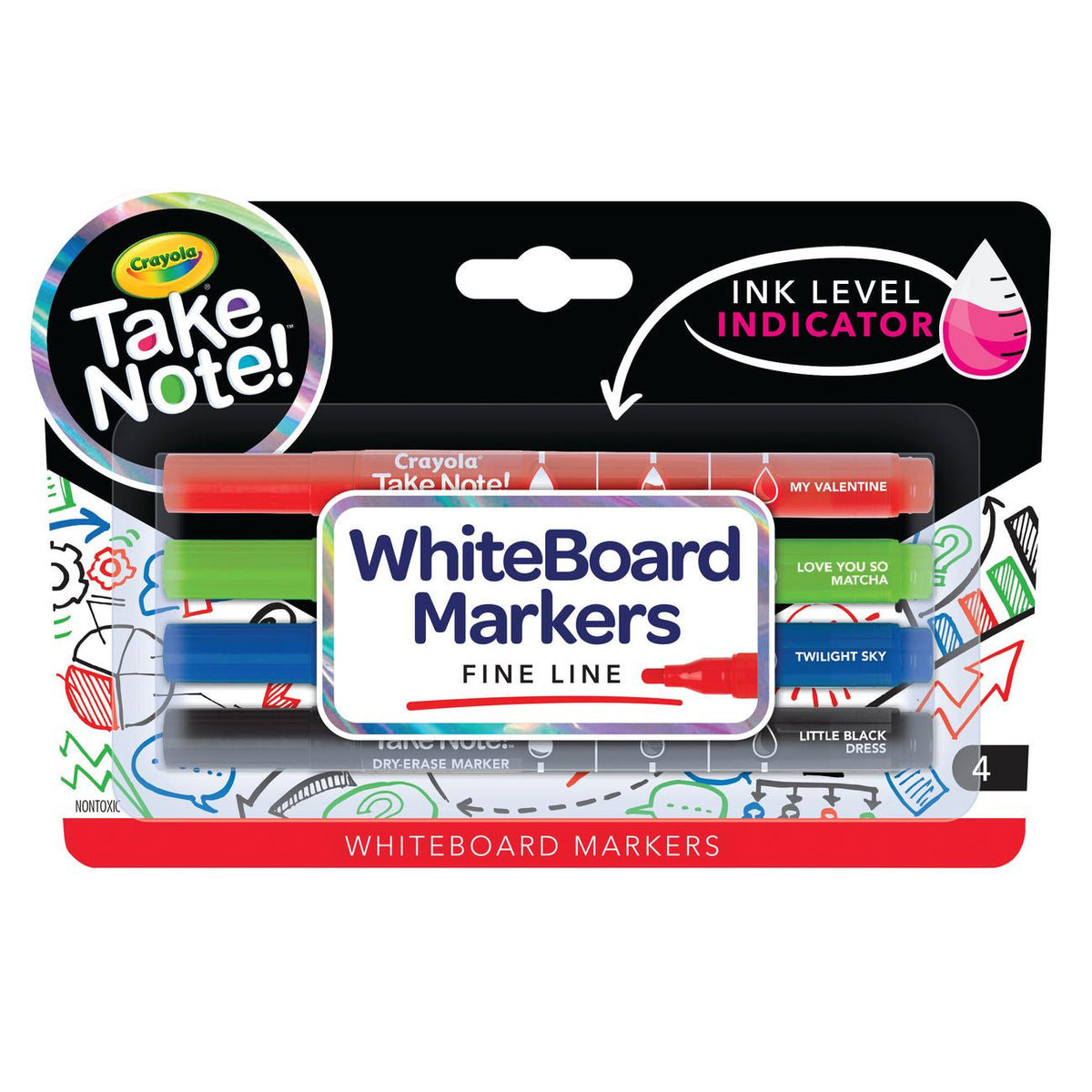 Crayola Take Note! Fineline Bullet Tip White Board Markers 4 Pack - Toyworld NZ