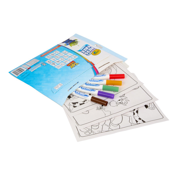Colouring-in sheets and markers included in the Crayola Toy Story Mess Free Colouring Set