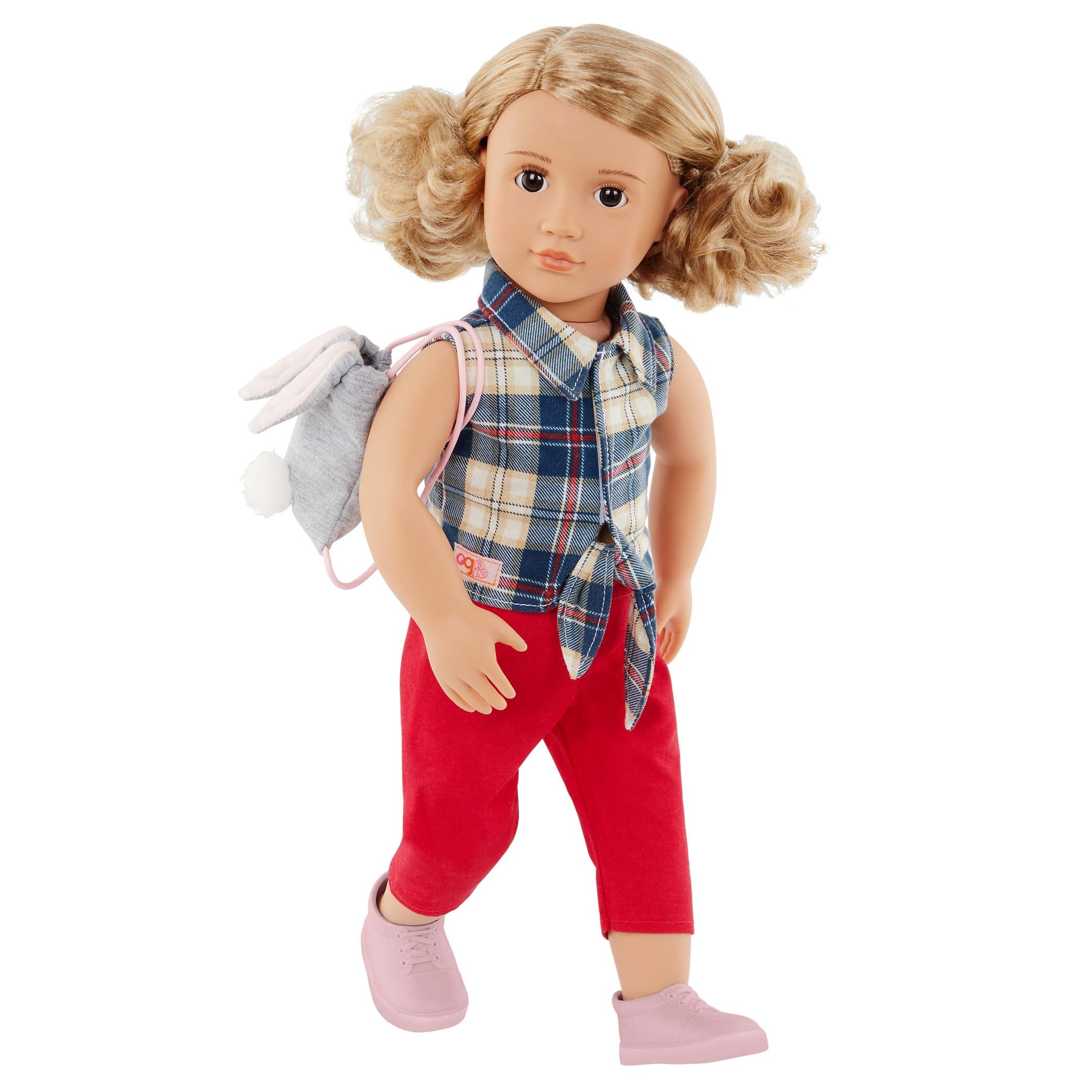 Our Generation Regular Outfit Bunny Love Denim & Plaid Shirt With Bunny Purse Outfit