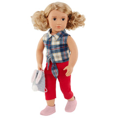 OUR GENERATION REGULAR OUTFIT BUNNY LOVE DENIM & PLAID SHIRT WITH BUNNY PURSE OUTFIT