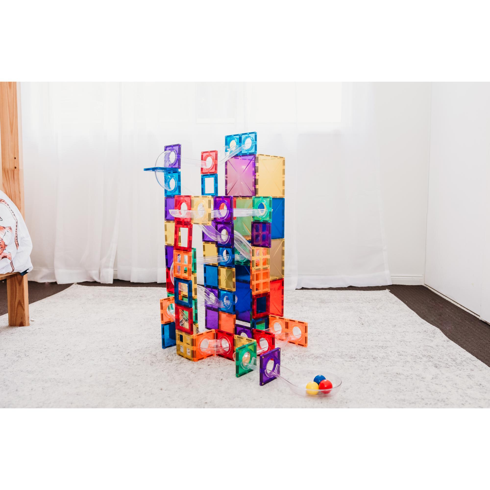 CONNETIX Magnetic Tiles 92 Piece Rainbow Ball Run Pack