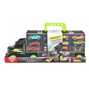 Dickie Toys City Carry & Store Transporter toy cars and traffic cones.