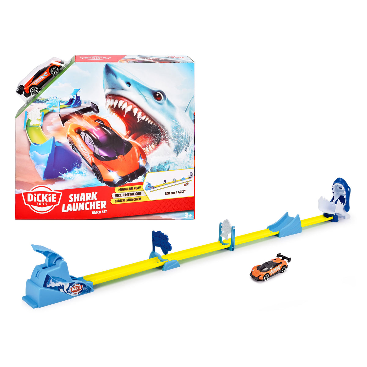Dickie Toys Shark Launcher Track Set with toy car.