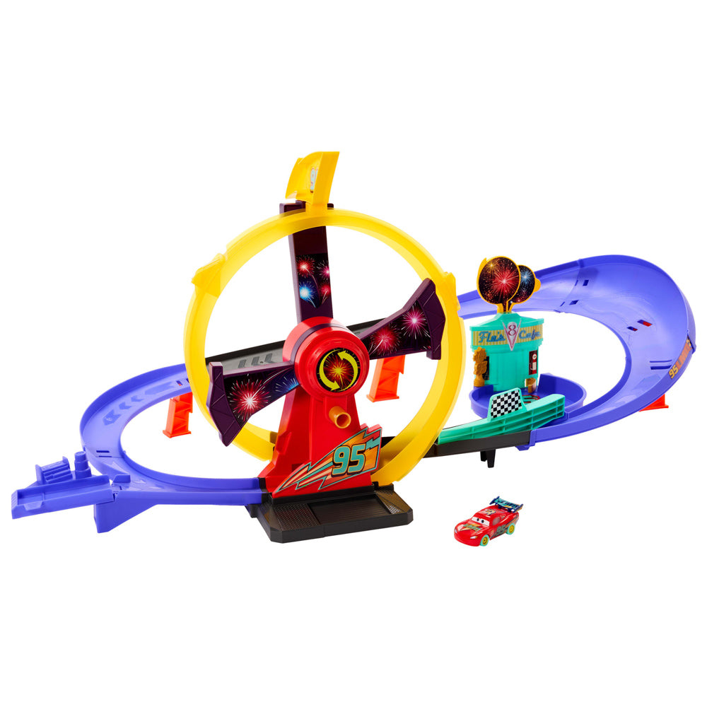 Disney Pixar Cars Light Up Lightning McQueen Celebration Raceway track set playset.