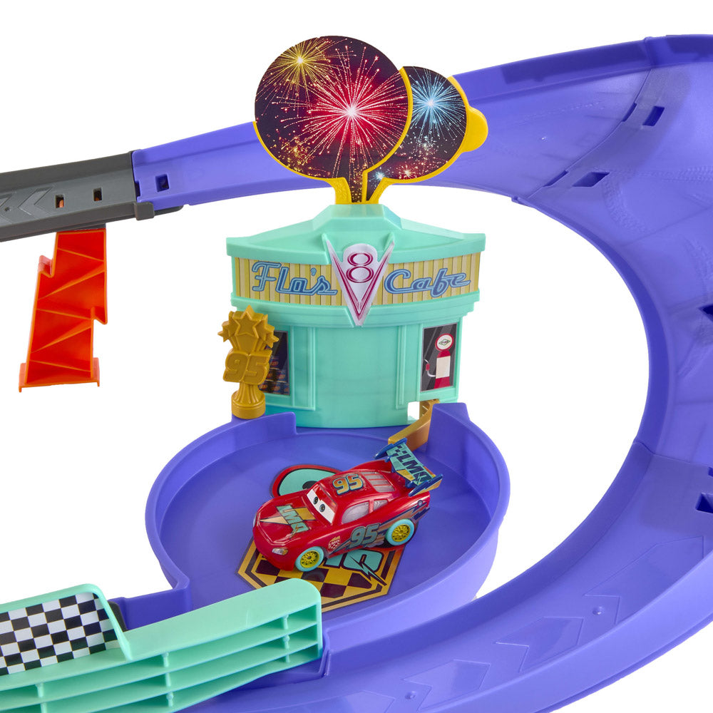 Disney Pixar Cars Light Up Lightning McQueen Celebration Raceway track set playset.