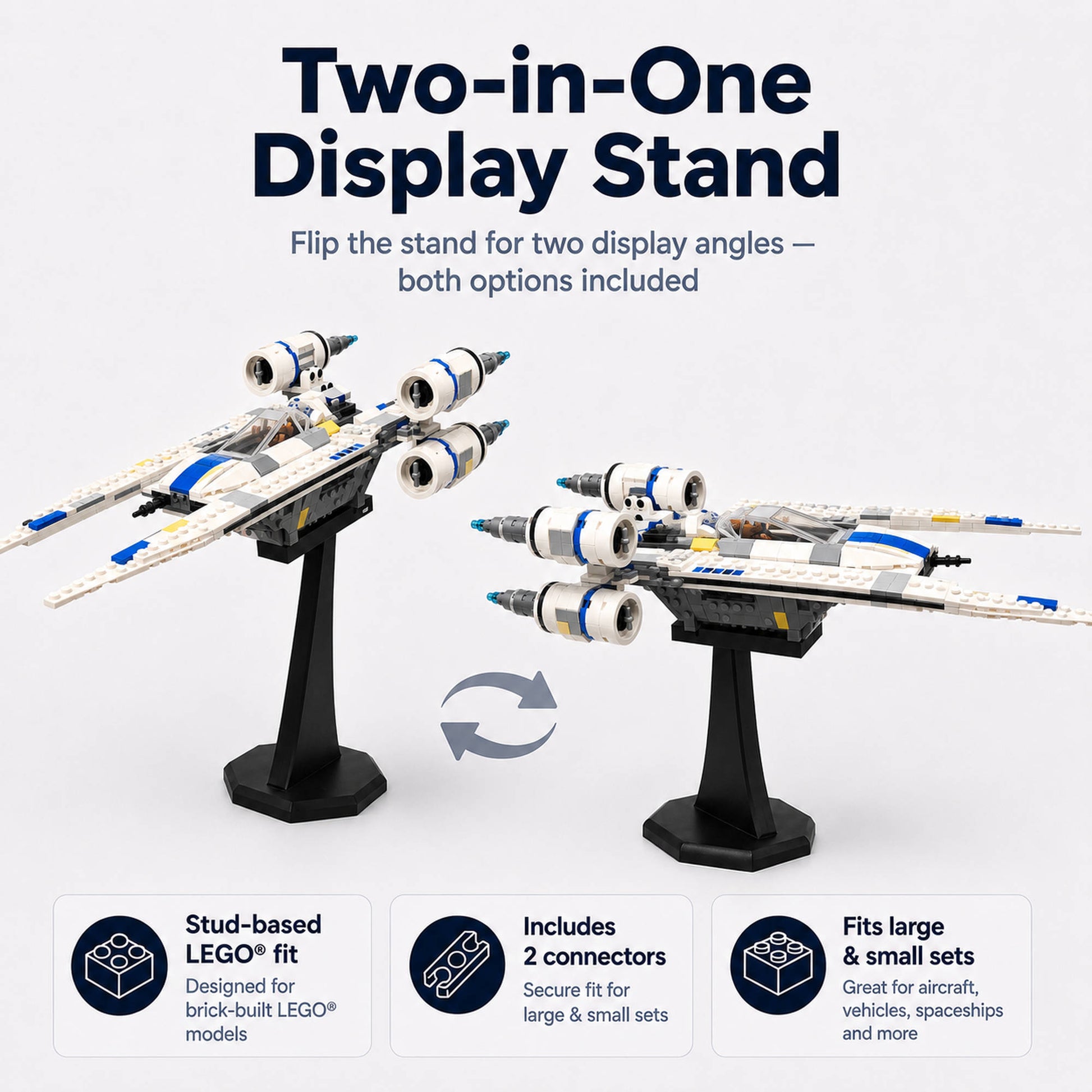 Display your Lego in two ways with the DisplayX 75° Angled 20cm Universal LEGO Display Stand