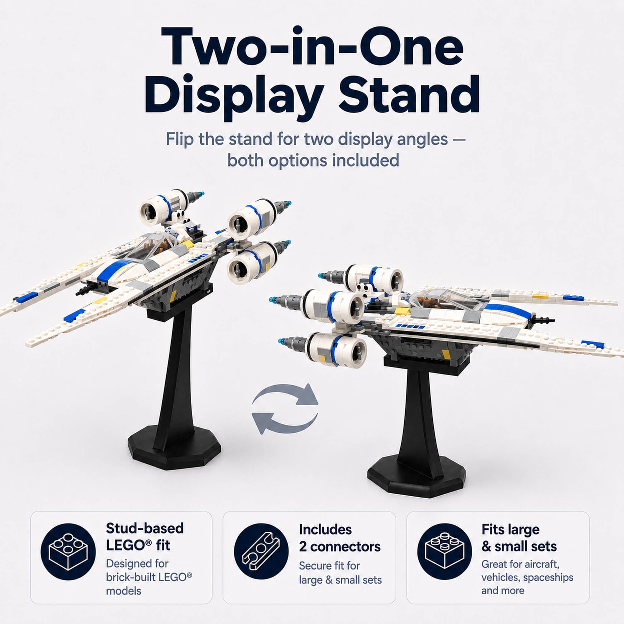 Display your Lego in two ways with the DisplayX 75° Angled 20cm Universal LEGO Display Stand