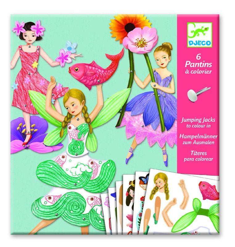 DJECO COLOUR IN JUMPING JACKS 6 PACK FAIRIES