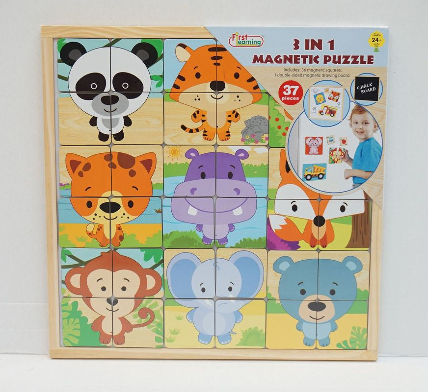 FIRST LEARNING 3 IN 1 MAGNETIC PUZZLE ZOO ANIMALS