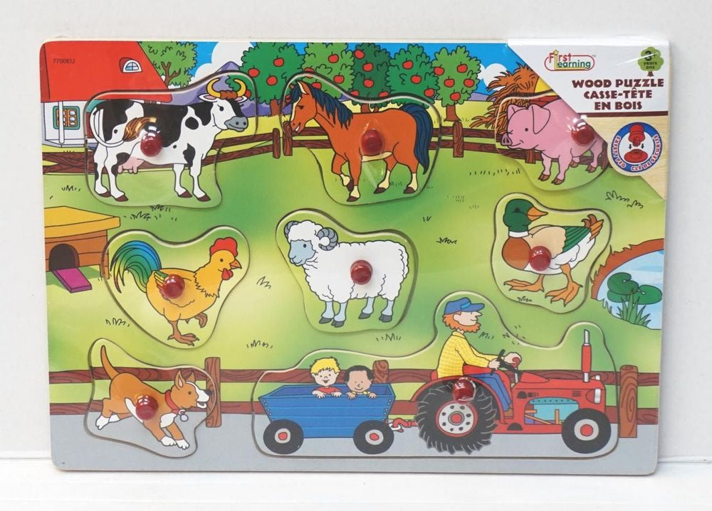 FIRST LEARNING WOODEN PIN PUZZLE FARM ANIMALS