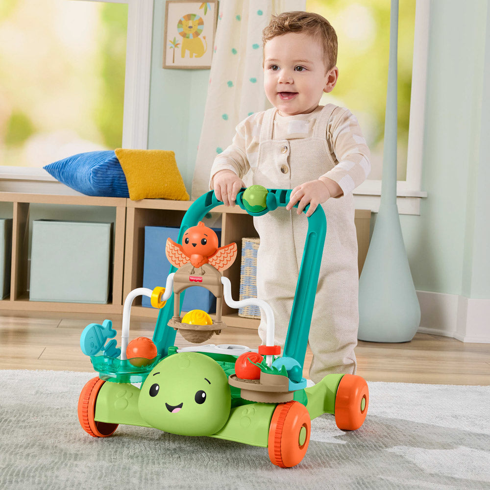 Baby walking with the Fisher-Price Turtle Walker.