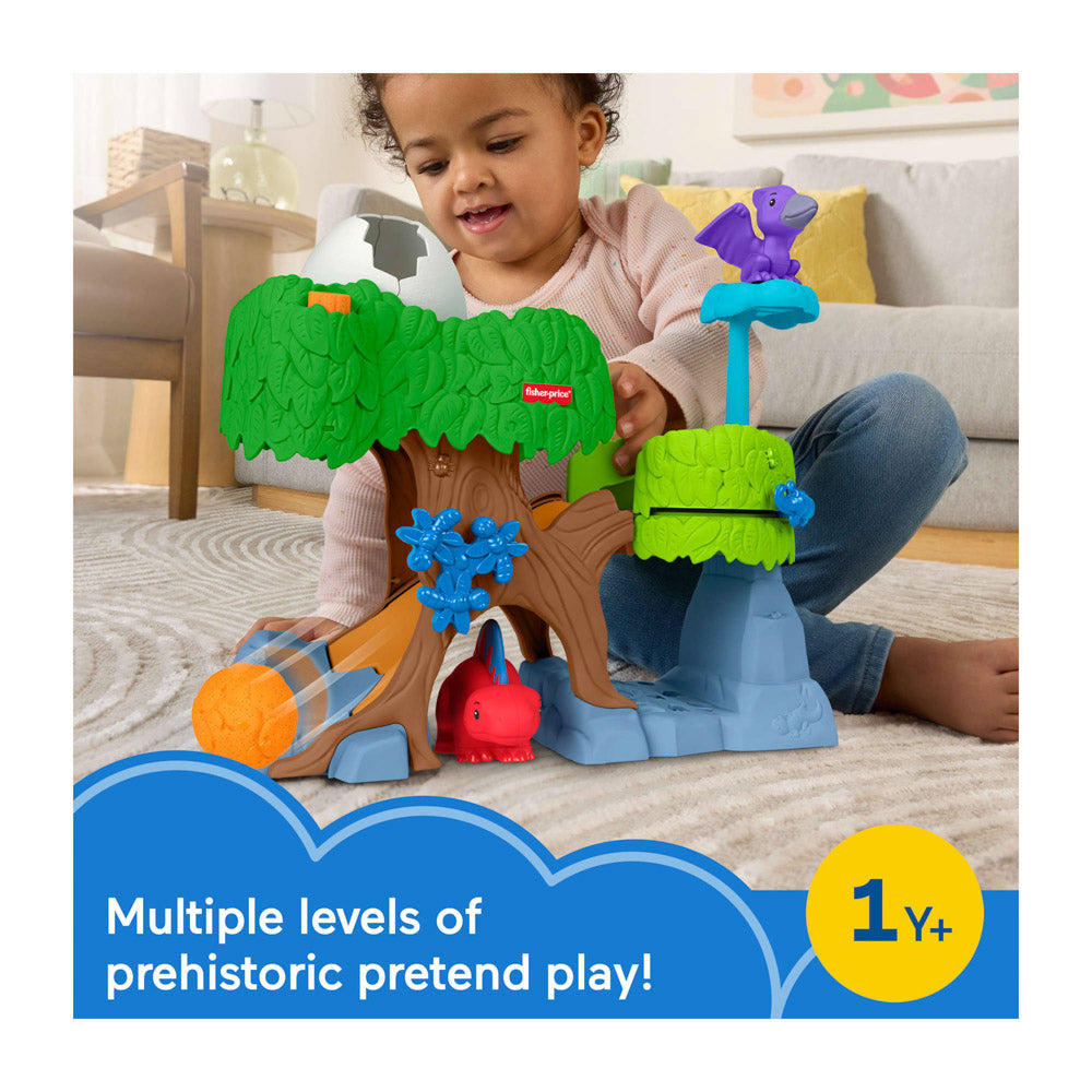 Baby playing with the Fisher-Price Little People Hatch & Slide Dinosaur Playset toy
