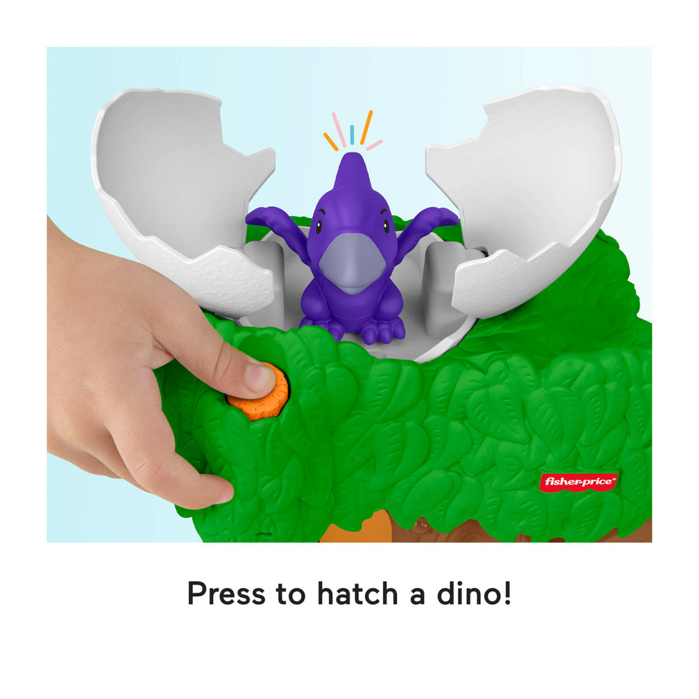 Hatch a dinosaur egg with the Fisher-Price Little People Hatch & Slide Dinosaur Playset toy