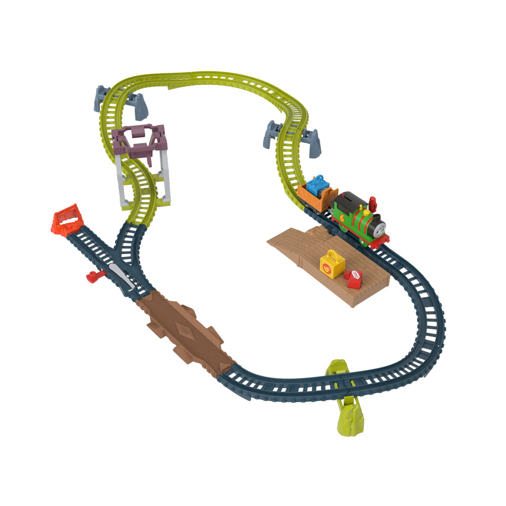 Fisher-Price Thomas & Friends Motorized Train & Track Set Percy's Package Roundup playset.