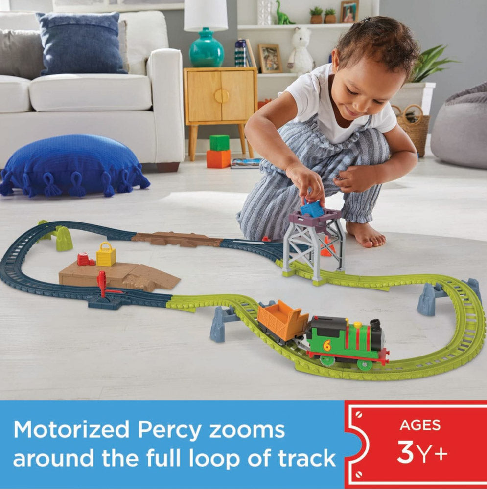 Fisher-Price Thomas & Friends Motorized Train & Track Set Percy's Package Roundup playset.