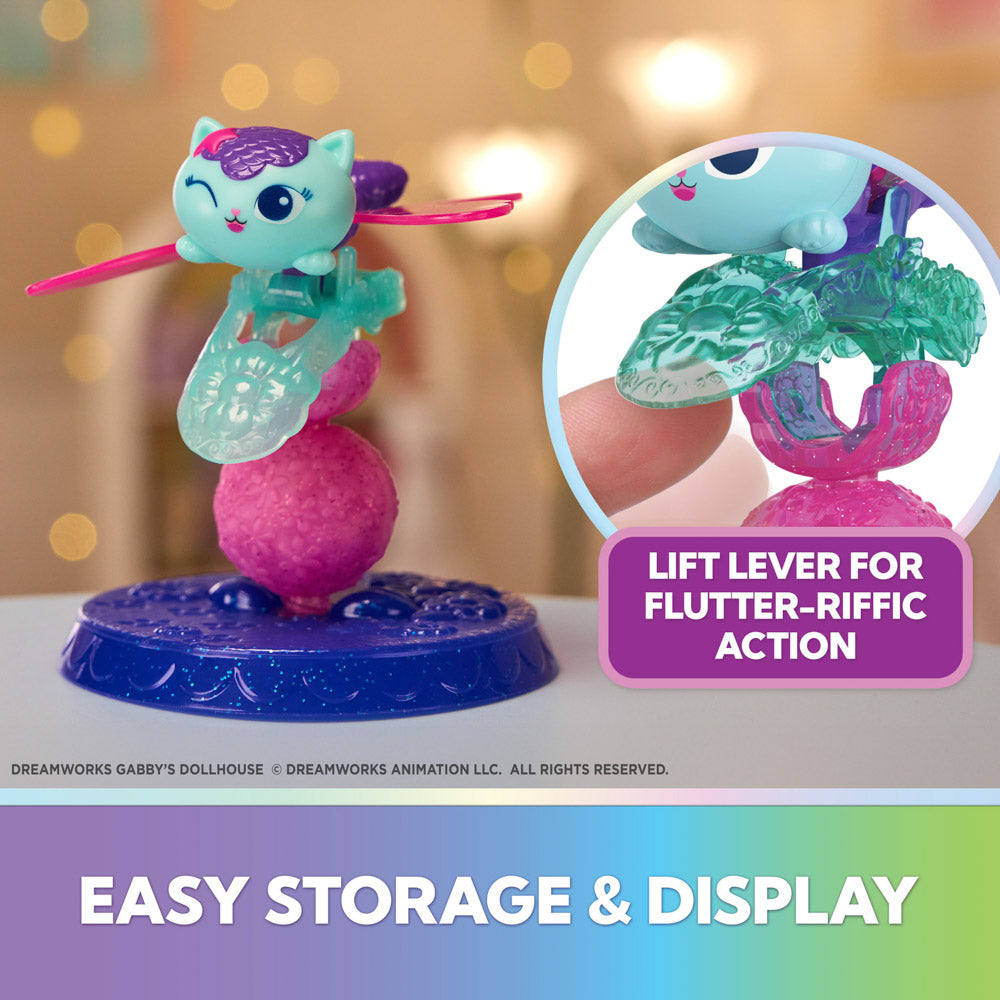 Lift lever to make the wings flutter on the Gabby's Dollhouse Fairylandia Flutter-riffic Fairy Ring - Mercat