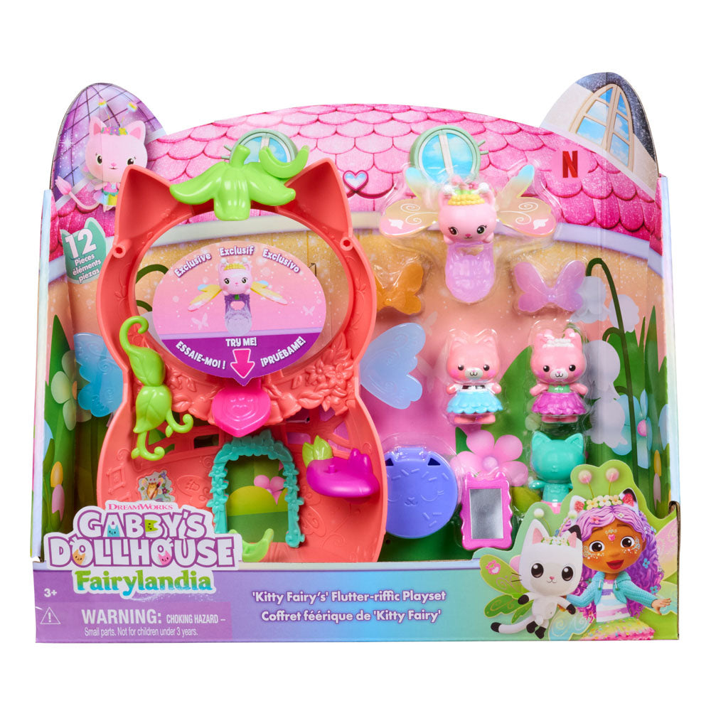 Gabby's Dollhouse Fairylandia Kitty Fairy's Flutter-riffic Rings Playset, in packaging