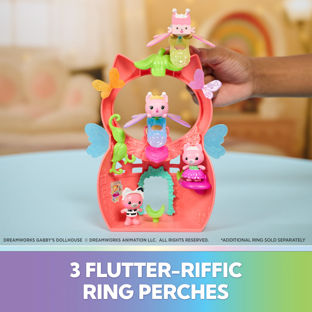 Multiple places for fairy bears to sit, on the Gabby's Dollhouse Fairylandia Kitty Fairy's Flutter-riffic Rings Playset