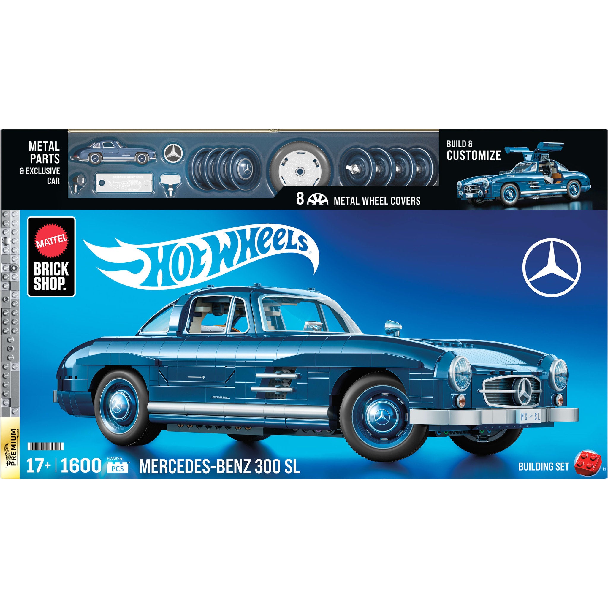 Pog Building Mattel Brick Shop Hot Wheels Premium Mercedes-Benz 300 SL Building Set ...