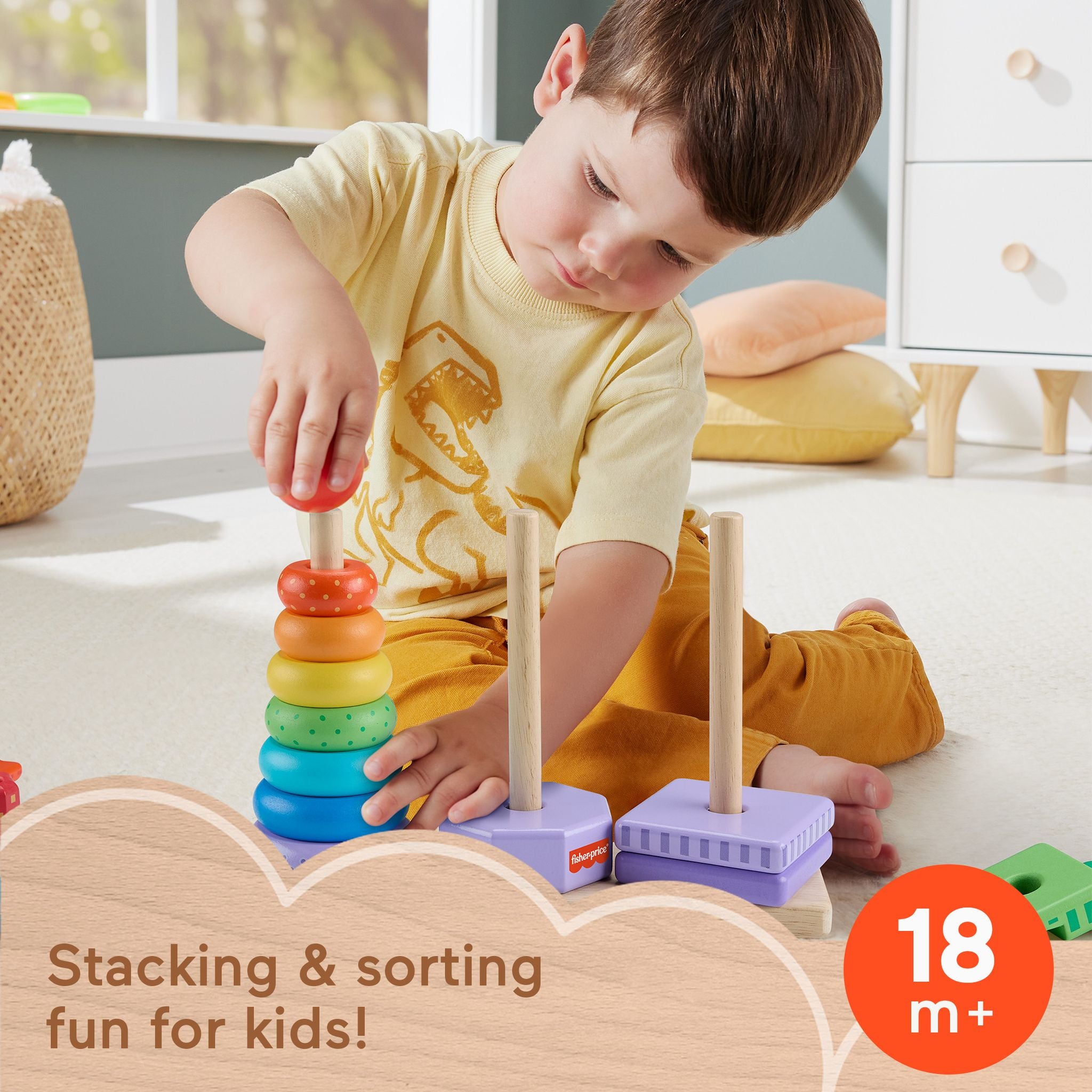 Fisher-Price Holz Stapelpuzzle – Lernspielzeug Für Kinder Ab 2 Jahren, 9 Bunte Blöcke