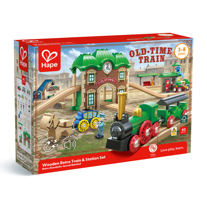 Hape Wooden Retro Train & Station Set