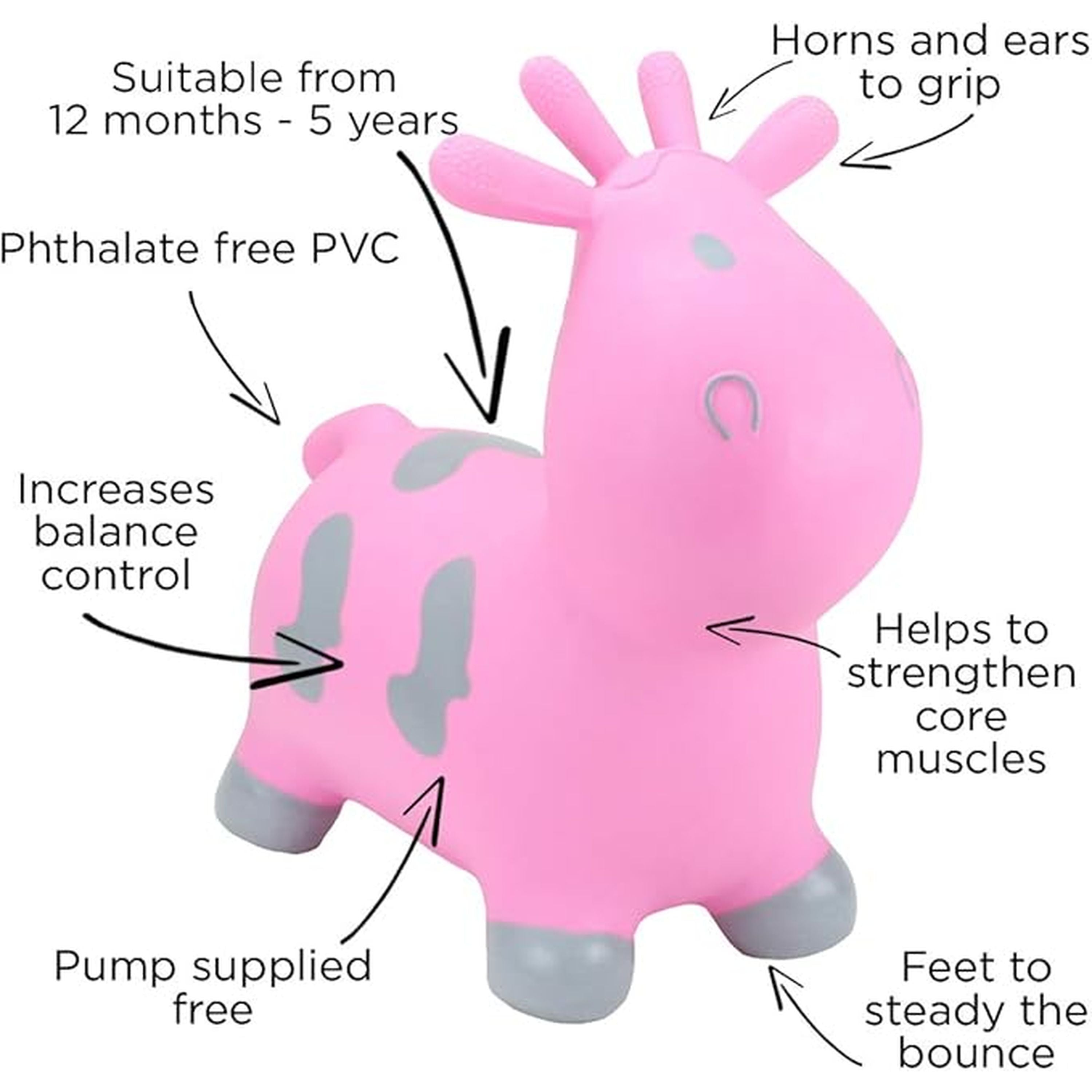 Happy Hopperz Pink Cow Grey Spots Small