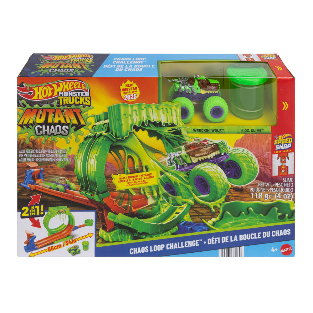 Hot Wheel Monster Trucks Mutant Chaos Loop Challenge playset, in packaging.