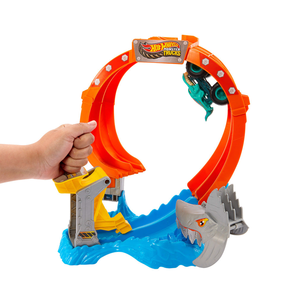 Hot Wheels Monster Trucks Sharks vs Dinos Spiral Shark Smash Track Set