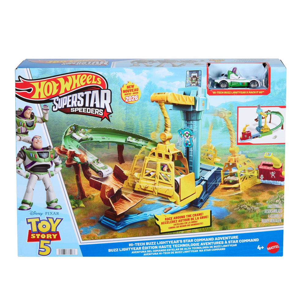 Hot Wheels Superstar Speeders Toy Story 5 Hi-Tech Buzz Lightyear's Star Command Adventure Trackset, in packaging