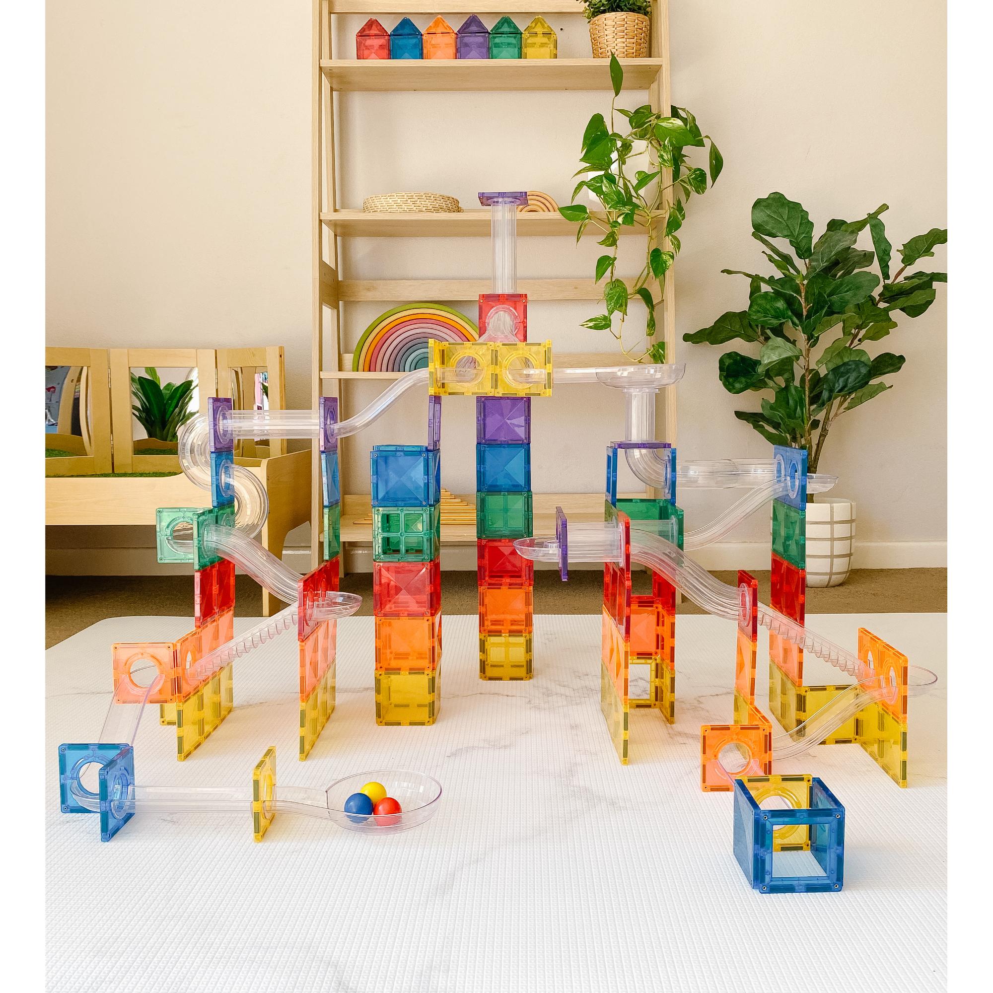 CONNETIX Magnetic Tiles 92 Piece Rainbow Ball Run Pack