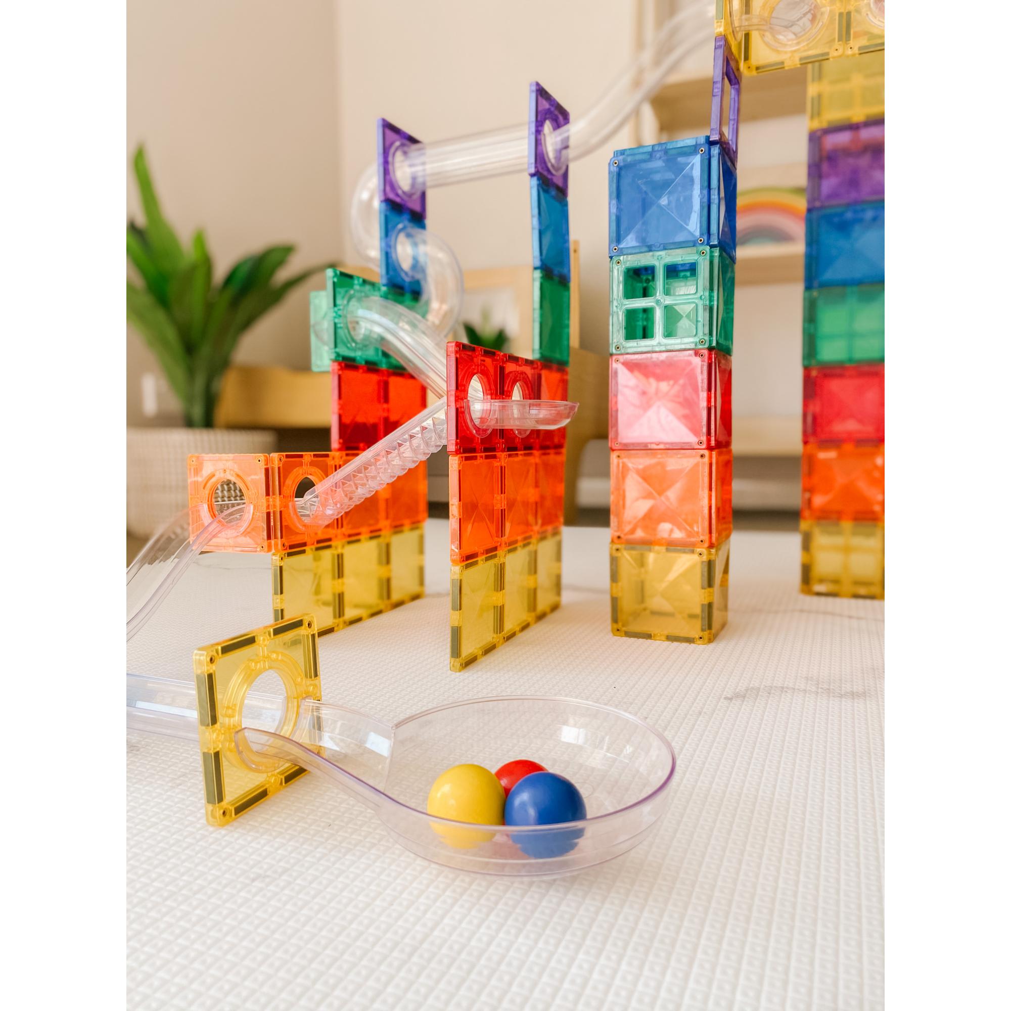 CONNETIX Magnetic Tiles 92 Piece Rainbow Ball Run Pack