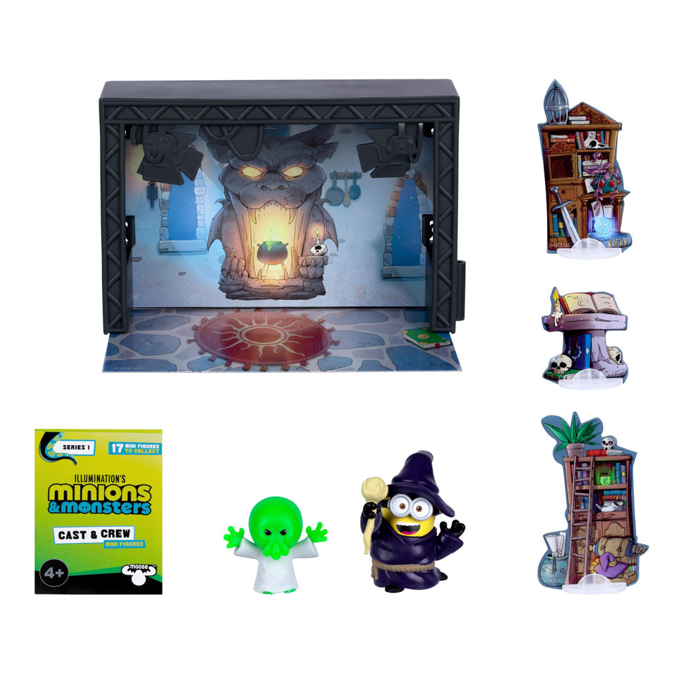 Accessories included in the Illumination's Minions & Monsters Wizard's Lair Sound Stage Playset
