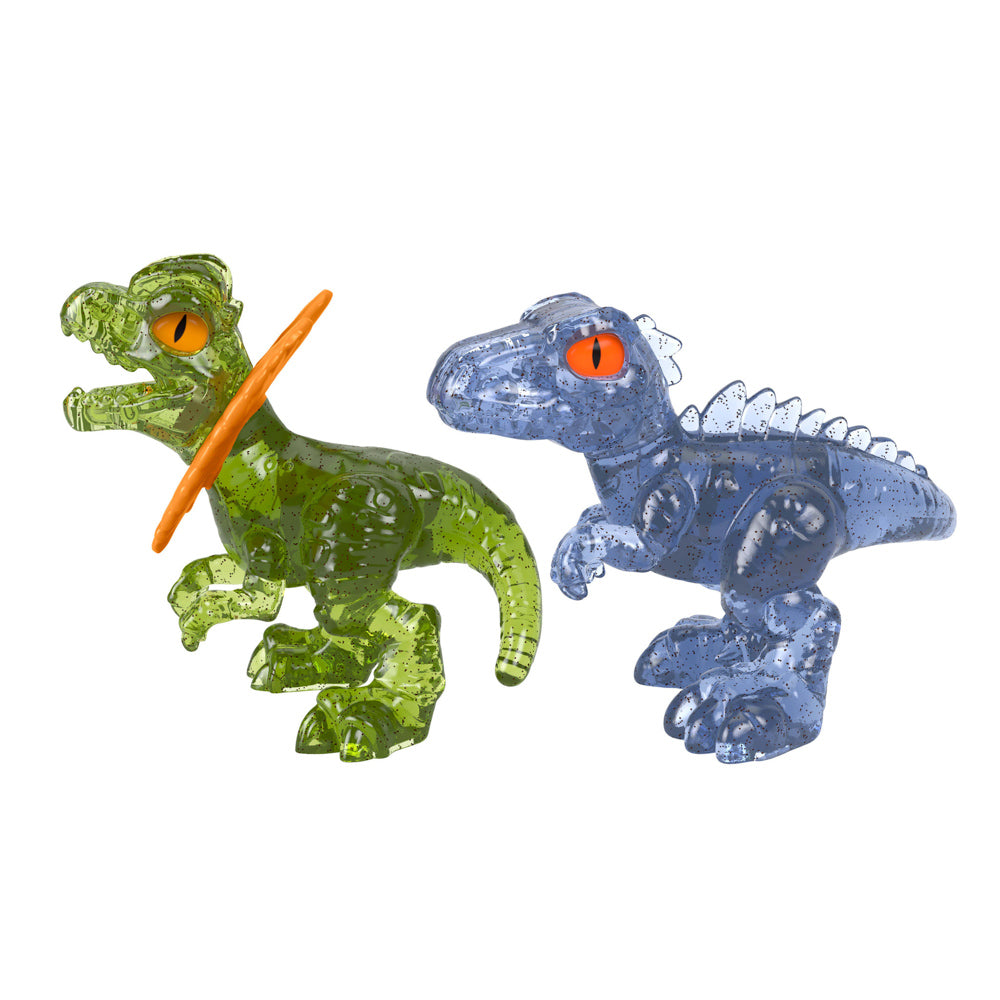 Green & blue dinosaurs with movable arms and legs, from the Imaginext Jurassic World Baby Dino Blind Bag