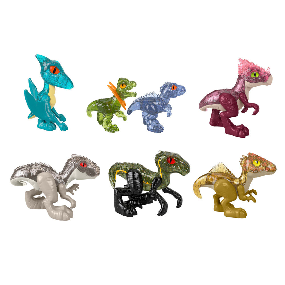 Collect all the different dinosaurs in the Pink dinosaur with movable arms and legs, from the Imaginext Jurassic World Baby Dino Blind Bag