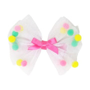 Pink Poppy Mesh Bow With Pom Pom Hariclip