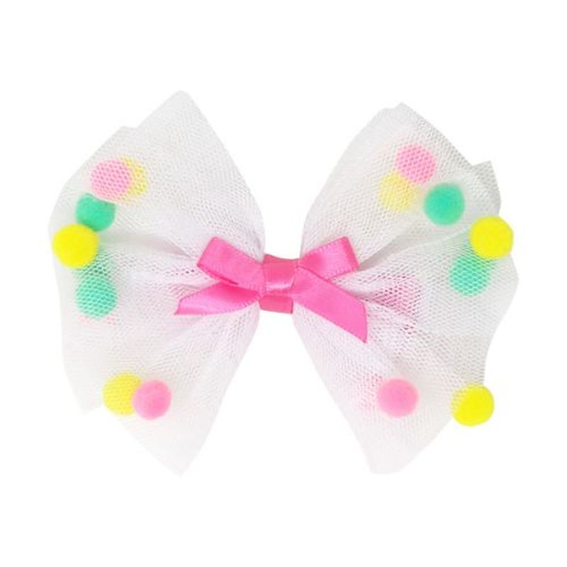 Pink Poppy Mesh Bow With Pom Pom Hariclip